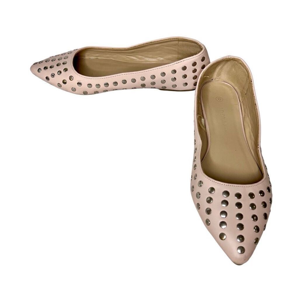 Wild Diva Blush pink Studded Pointed Toe Ballet Flats Women’s Shoes Size 8 - Picture 2 of 10
